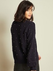 Navy Blue Pearl Embellished Jumper - Image 3 of 6