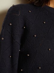Navy Blue Pearl Embellished Jumper - Image 4 of 6