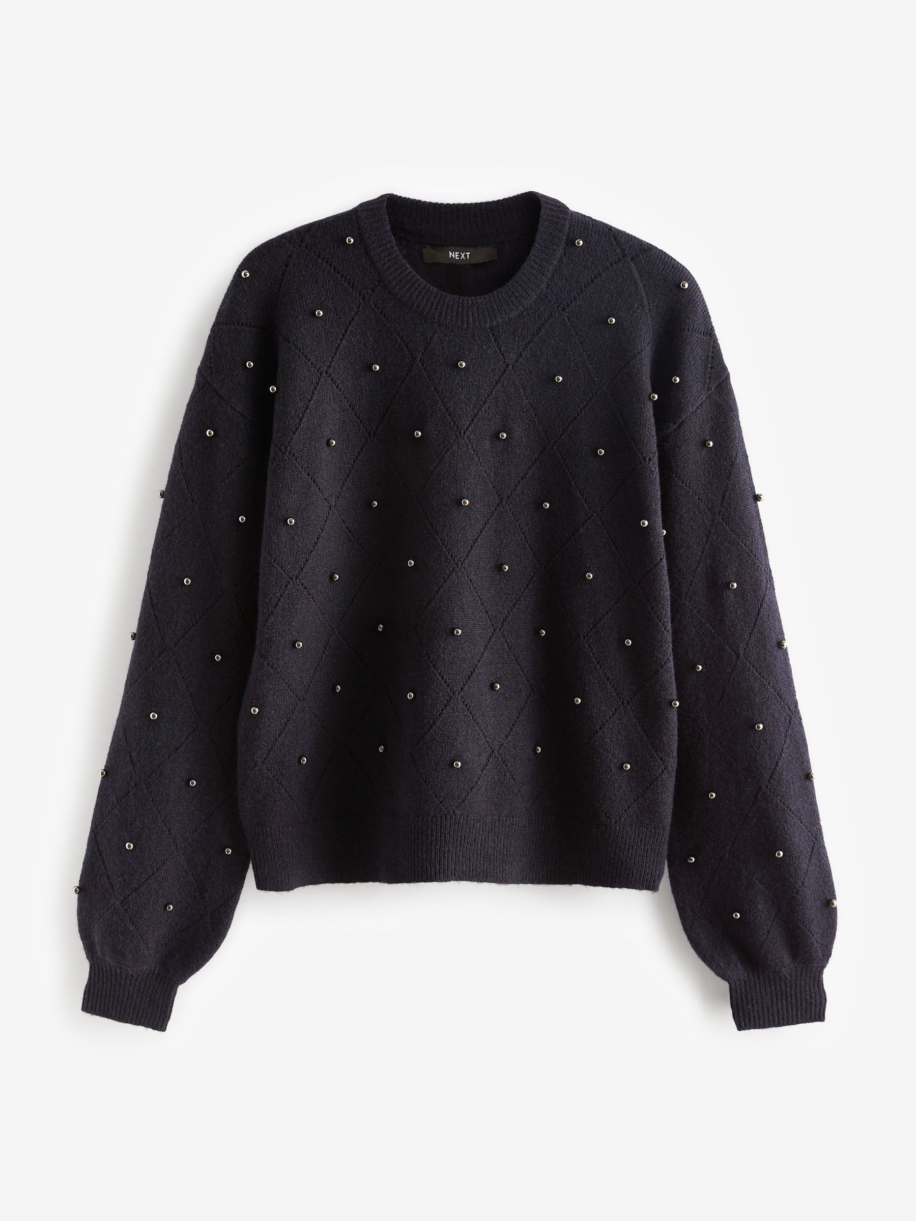 Buy Navy Blue Pearl Embellished Jumper from Next Luxembourg