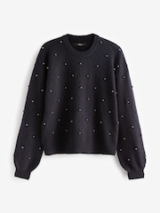 Navy Blue Pearl Embellished Jumper - Image 5 of 6
