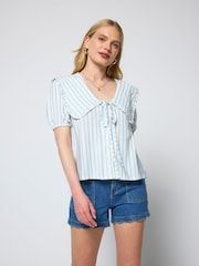 SCAMP & DUDE Blue Stripe Collared Blouse - Image 1 of 4