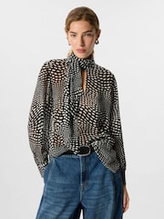 Whistles Black Mixed Spot Scarf Sheer Blouse - Image 1 of 4