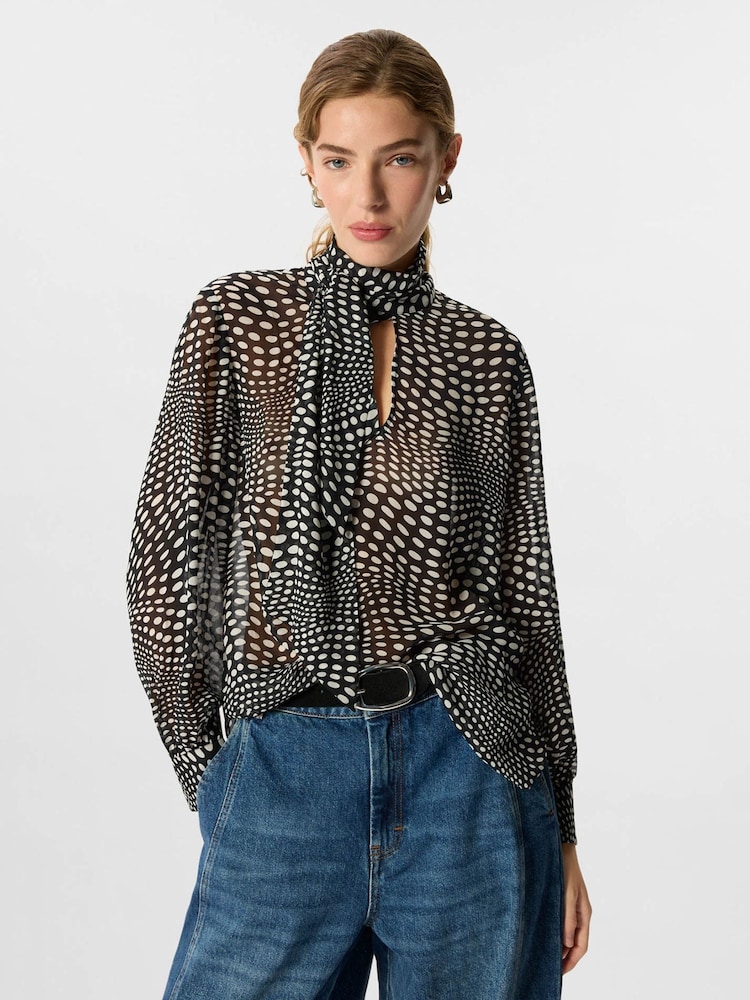 Whistles Black Mixed Spot Scarf Sheer Blouse - Image 1 of 4