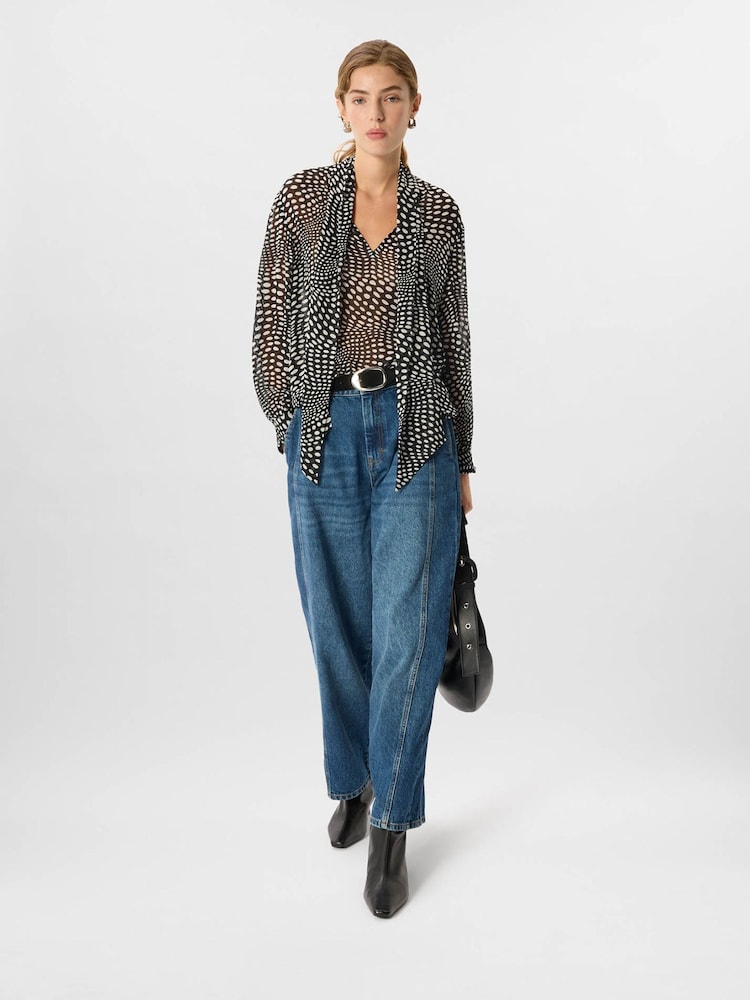 Whistles Black Mixed Spot Scarf Sheer Blouse - Image 2 of 4