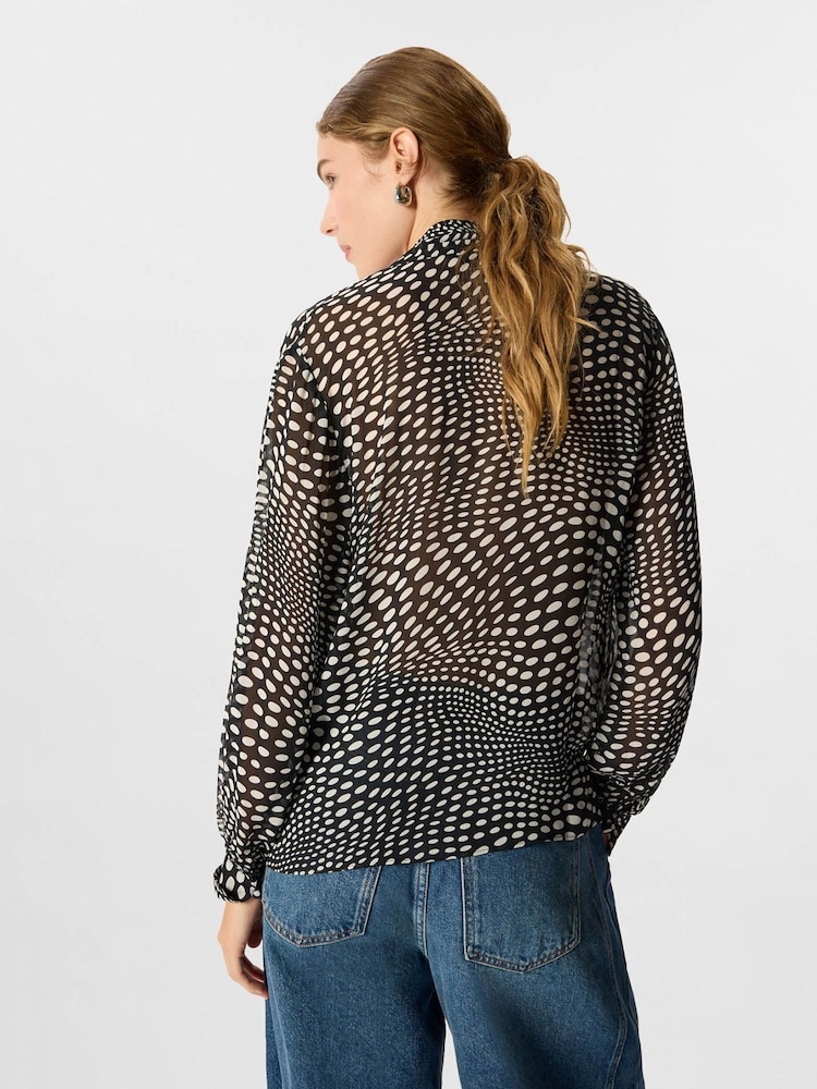 Whistles Black Mixed Spot Scarf Sheer Blouse - Image 4 of 4