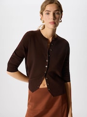 Whistles Brown Crew Neck Scarf Cardigan - Image 3 of 4
