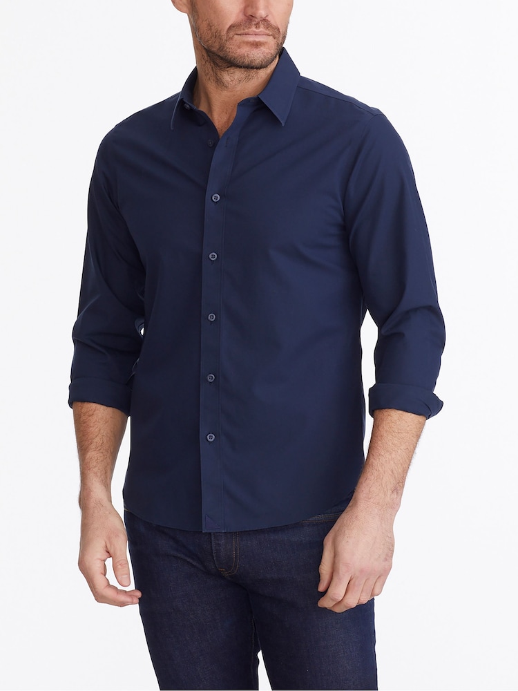 UNTUCKit Blue 100% Cotton Wrinkle-Free Relaxed Fit Castello Shirt - Image 3 of 6