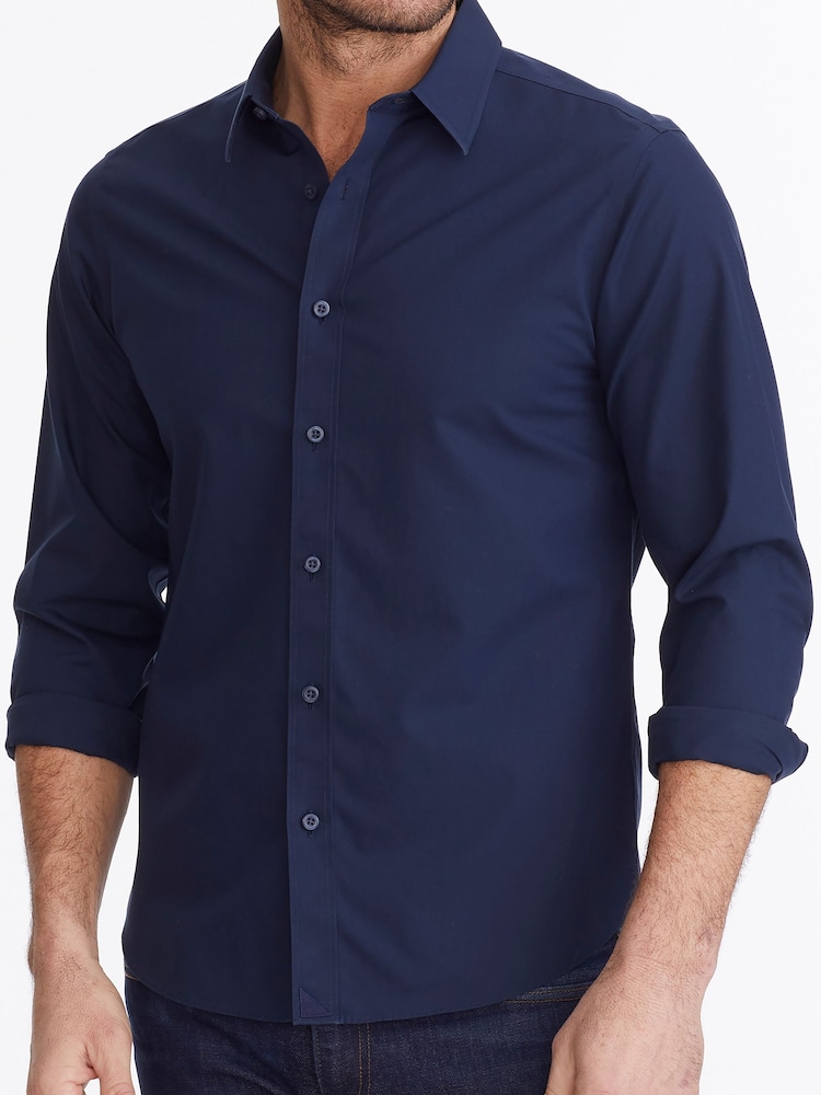 UNTUCKit Navy 100% Cotton Wrinkle-Free Relaxed Fit Castello Shirt - Image 6 of 6