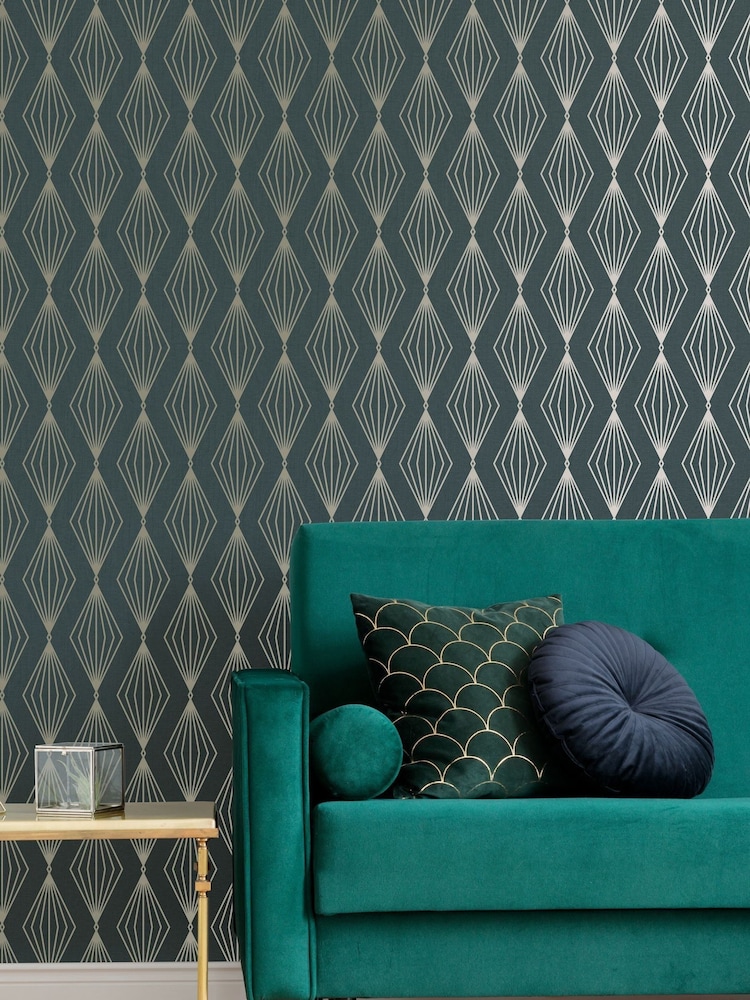 Art For The Home Emerald Green Boutique Marquise Geo 10M Wallpaper - Image 1 of 3