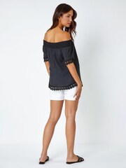 Roman Black Lace Detail Shirred Bardot Top - Image 4 of 5