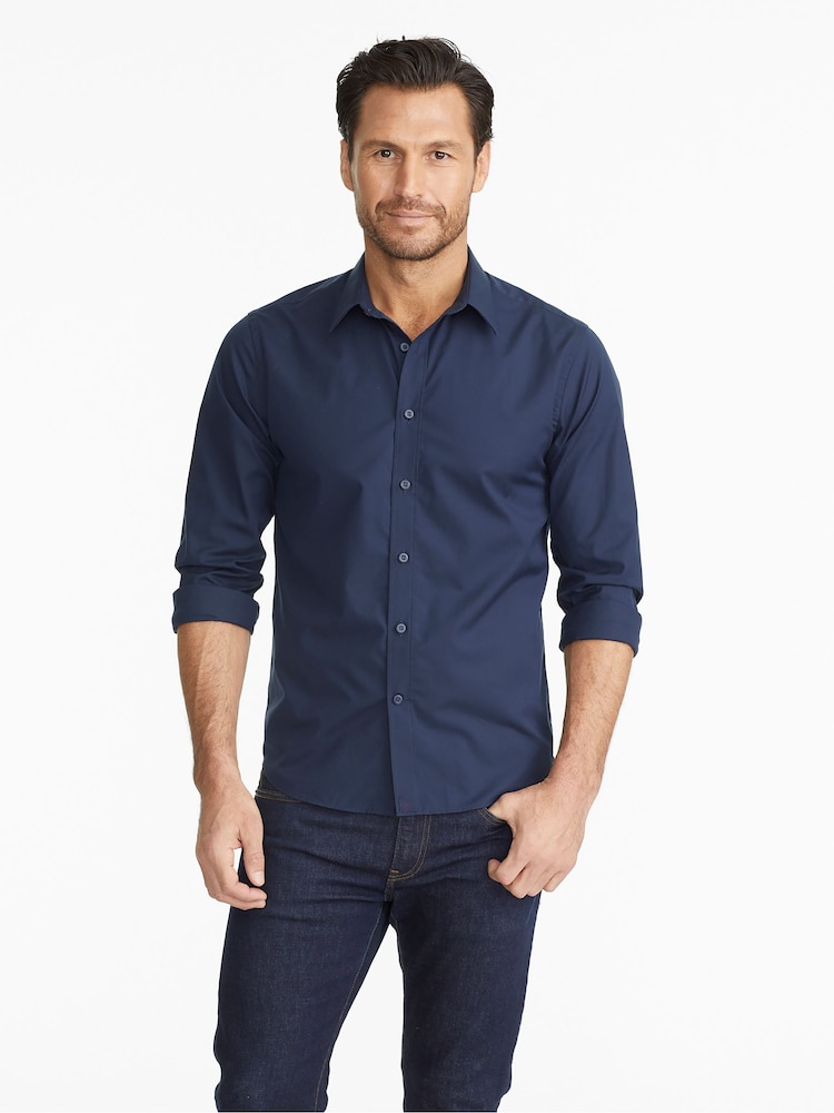 UNTUCKit Navy Blue 100% Cotton Wrinkle-Free Relaxed Fit Castello Shirt - Image 1 of 6