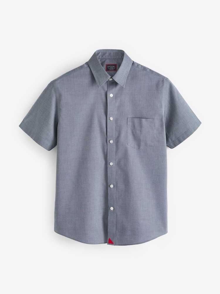 UNTUCKit Blue 100% Cotton Wrinkle-Free Short-Sleeve Slim Fit Petrus Shirt - Image 5 of 5