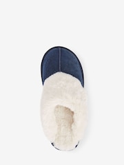 Navy Suede Faux Fur Lined Mule Slippers - Image 3 of 4