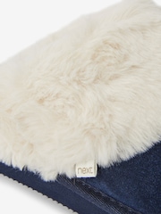 Navy Suede Faux Fur Lined Mule Slippers - Image 4 of 4