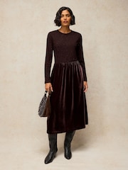 White Stuff Brown Vice Velvet Mix Dress - Image 1 of 6