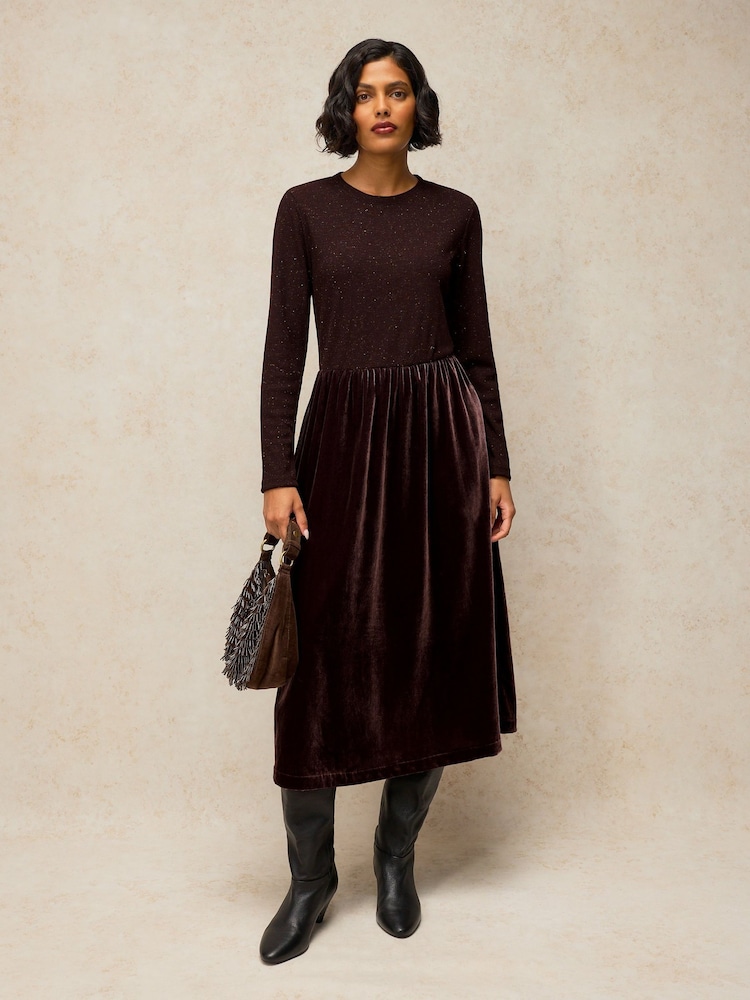 White Stuff Brown Vice Velvet Mix Dress - Image 1 of 6 White Stuff Brown Vice Velvet Mix Dress - Image 1 of 6