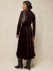 White Stuff Brown Vice Velvet Mix Dress - Image 2 of 6