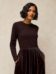 White Stuff Brown Vice Velvet Mix Dress - Image 3 of 6