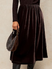 White Stuff Brown Vice Velvet Mix Dress - Image 4 of 6