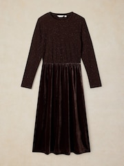 White Stuff Brown Vice Velvet Mix Dress - Image 5 of 6