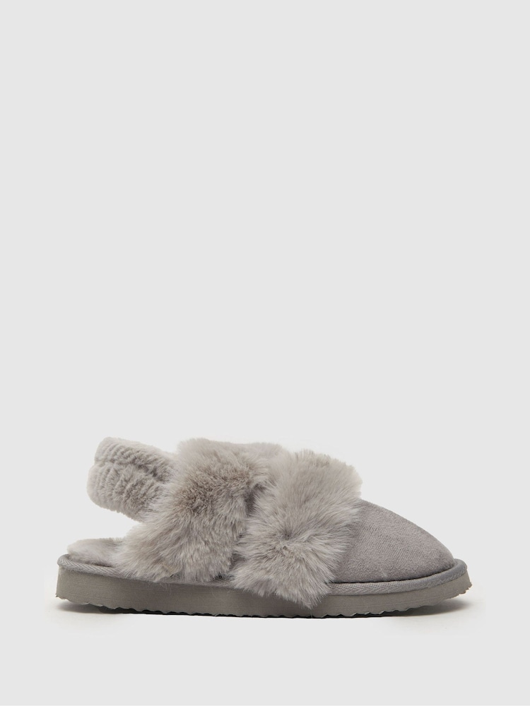 Schuh Grey Harper Faux Fur Mules - Image 1 of 4