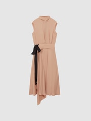 Reiss Nude Harriet Contrast Bow Midi Dress - Image 2 of 5