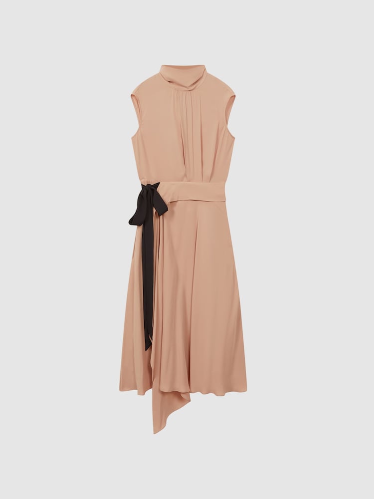Reiss Nude Harriet Contrast Bow Midi Dress - Image 2 of 5