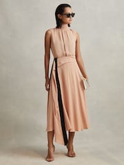 Reiss Nude Harriet Contrast Bow Midi Dress - Image 4 of 5