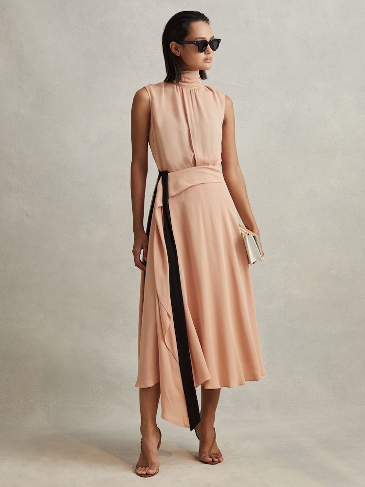 Reiss Nude Harriet Contrast Bow Midi Dress - Image 4 of 5