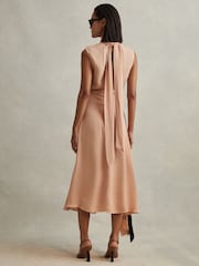 Reiss Nude Harriet Contrast Bow Midi Dress - Image 5 of 5