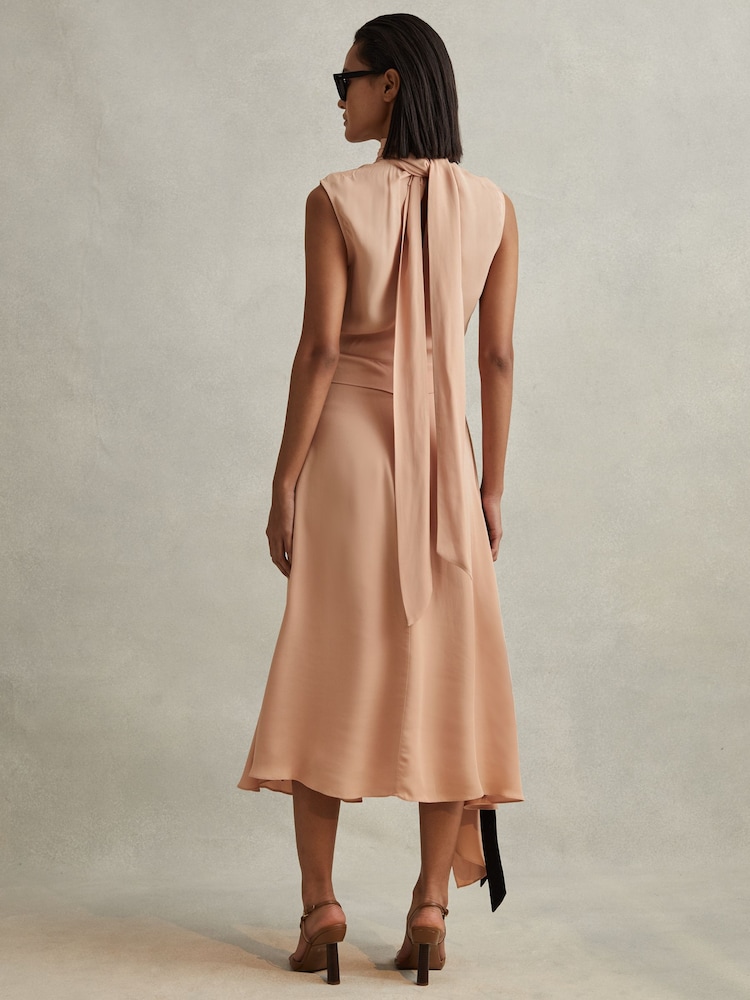 Reiss Nude Harriet Contrast Bow Midi Dress - Image 5 of 5