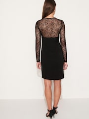 Black Black Long Sleeve Lace Insert Mini Dress - Image 3 of 7