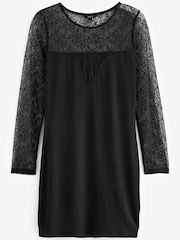 Black Black Long Sleeve Lace Insert Mini Dress - Image 6 of 7