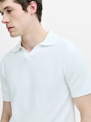 French Connection Cotton Textured Knit Open V-Neck Collar Short Sleeve Polo Shirt - Larawan 2 ng 6