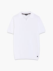 French Connection Cotton Textured Knit Open V-Neck Collar Short Sleeve Polo Shirt - Larawan 3 ng 6