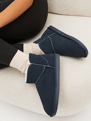 Navy Blue Faux Fur Lined Suede Slipper Boots - Image 1 of 7