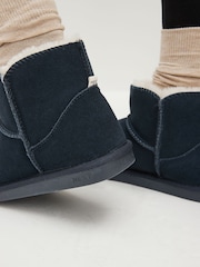 Navy Blue Faux Fur Lined Suede Slipper Boots - Image 2 of 7