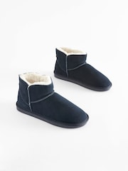 Navy Blue Faux Fur Lined Suede Slipper Boots - Image 3 of 7