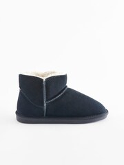 Navy Blue Faux Fur Lined Suede Slipper Boots - Image 4 of 7