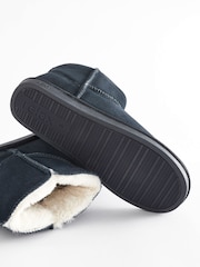 Navy Blue Faux Fur Lined Suede Slipper Boots - Image 5 of 7