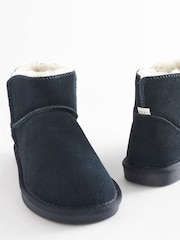 Navy Blue Faux Fur Lined Suede Slipper Boots - Image 6 of 7