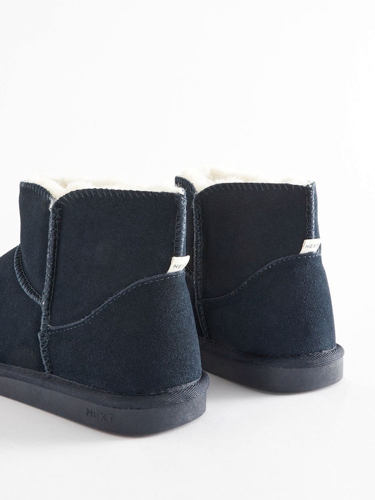 Navy Blue Faux Fur Lined Suede Slipper Boots - Image 7 of 7