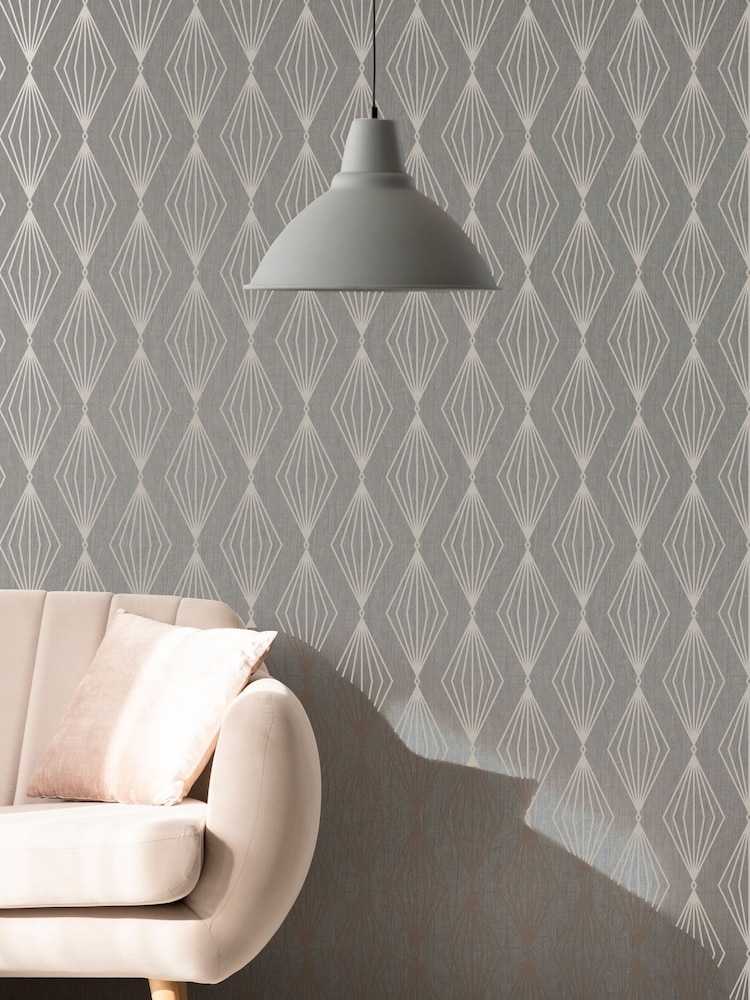 Art For The Home Light Grey Boutique Marquise Geo 10M Wallpaper - Image 1 of 3