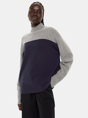 Whistles Blue Wool Colour Block Funnel Neck Jumper - Image 1 of 5