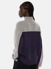 Whistles Blue Wool Colour Block Funnel Neck Jumper - Image 2 of 5