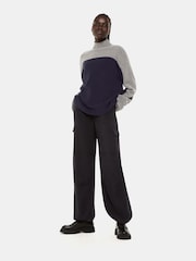 Whistles Blue Wool Colour Block Funnel Neck Jumper - Image 3 of 5