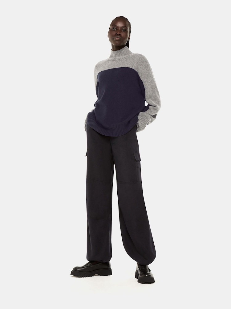 Whistles Blue Wool Colour Block Funnel Neck Jumper - Image 3 of 5