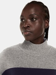 Whistles Blue Wool Colour Block Funnel Neck Jumper - Image 4 of 5