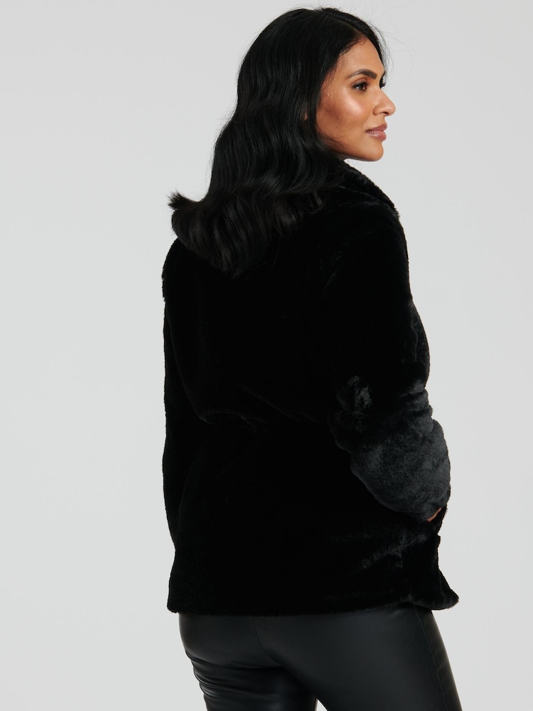 South Beach Black Faux Fur Jacket with Waits Ties - Image 2 of 6