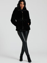 South Beach Black Faux Fur Jacket with Waits Ties - Image 3 of 6